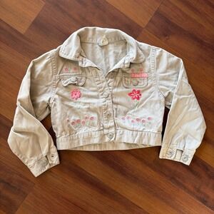 Hugs and Kisses Vintage 1999 Tan Floral Embroidered Cropped Jacket Kids Size S